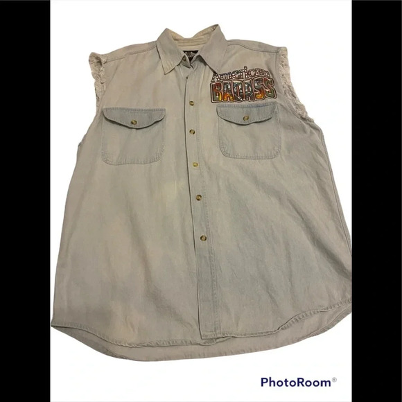 USA Bike Design American Badass Denim Muscle Shirt Sz XL - Picture 1 of 6